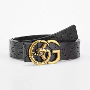 Black Leather Belt with Gold Buckle